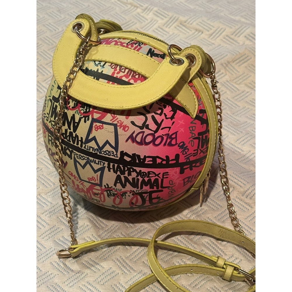 Unbranded Graffiti Basketball Purse Round Shoulder Bag Multicolor Edgy Novelty